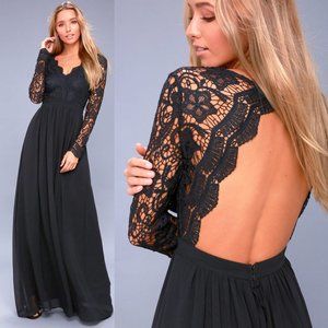 Lulus | Dresses | Lulus Awaken My Love Backless Long Sleeve Maxi Dress  Wscalloped Lace In Black | Poshmark